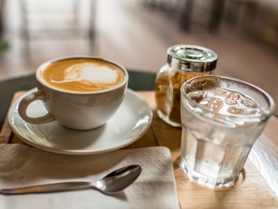 cup of coffee and a glass of water