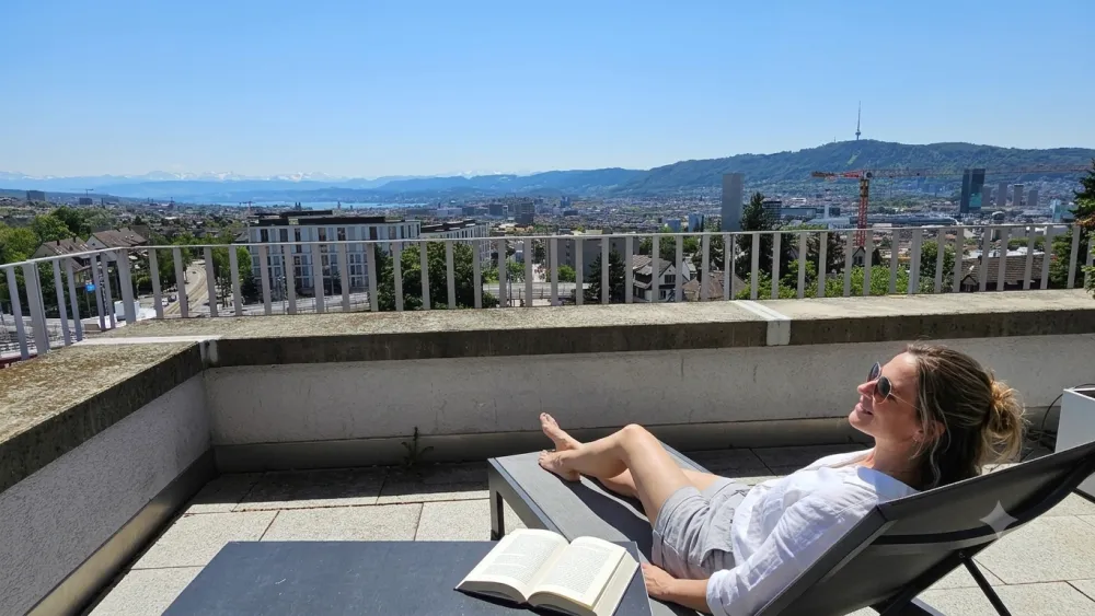 Guggach Wellness Spa Terrace with woman