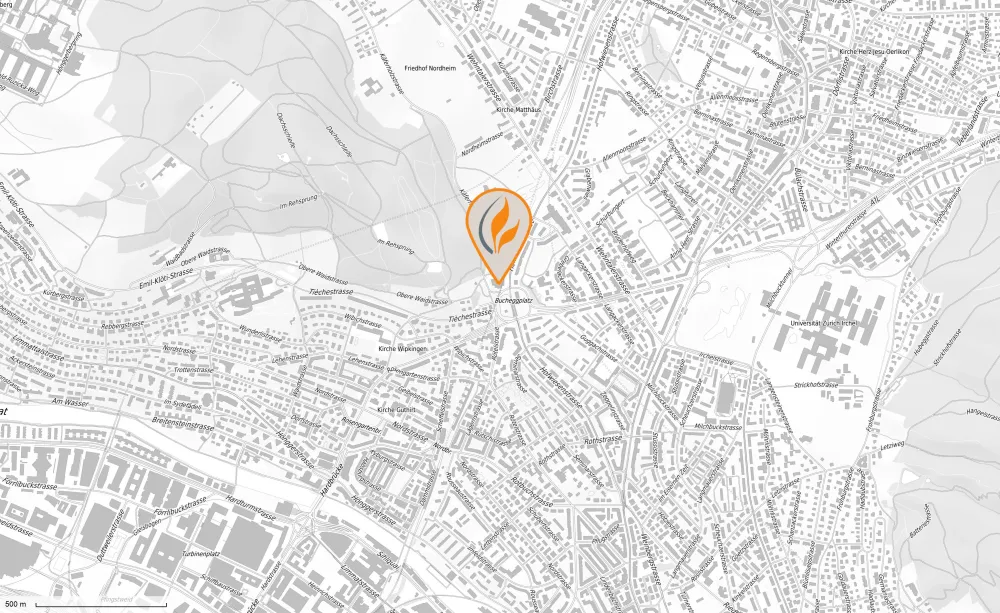 Map with Guggach Apartments view of city area number 6